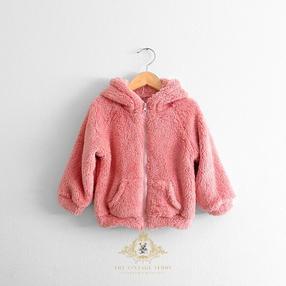 NWT Cute Baby & Toddler Teddy Bear Plush Hoodie Jacket Winter Coat Pink 2T-3T - Picture 2 of 2
